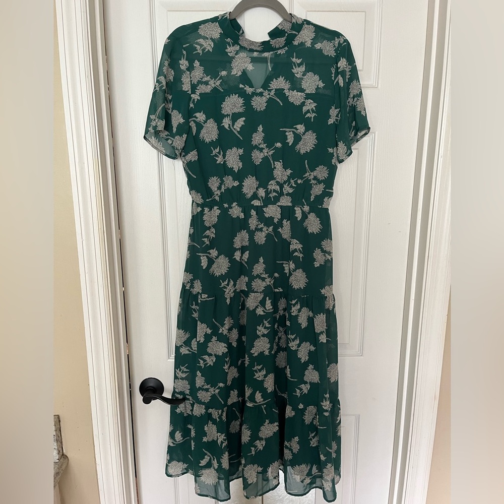 Lulus Floral Dressed Up Dark Green Floral Print Midi Dress - Size M - Picture 2 of 5